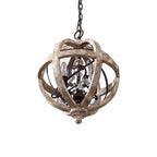 Rustic Wood and Crystal 5-Light Globe Chandelier