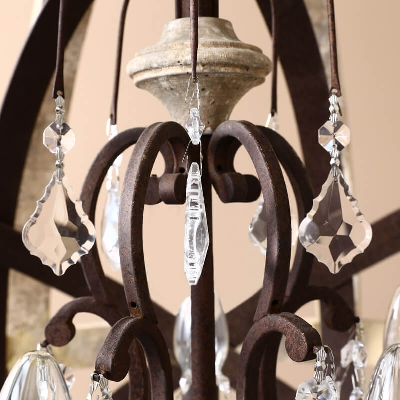 Rustic Wood and Crystal 5-Light Globe Chandelier