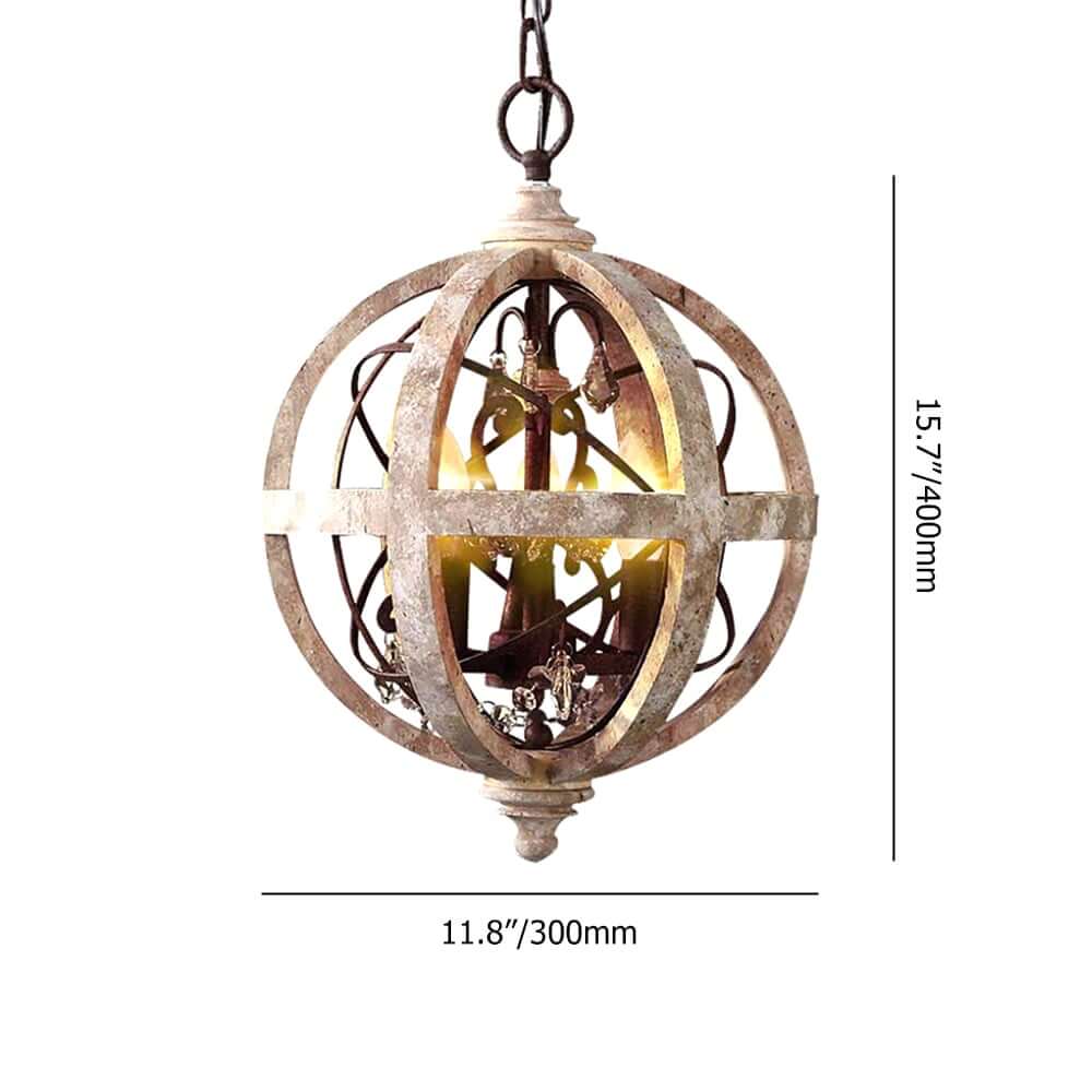 Rustic Wood and Crystal 5-Light Globe Chandelier Dimensions