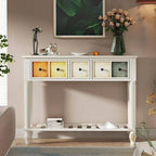 Rustic Wood Console Table with Drawers and Open Shelf