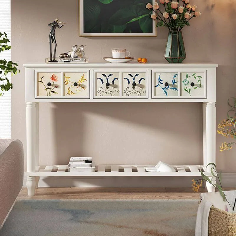 Rustic Wood Console Table with Drawers and Open Shelf Secondary image
