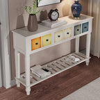 Rustic Wood Console Table with Drawers and Open Shelf