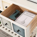 Rustic Wood Console Table with Drawers and Open Shelf