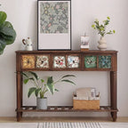 Rustic Wood Console Table with Drawers and Open Shelf