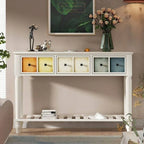 Rustic Wood Console Table with Drawers and Open Shelf