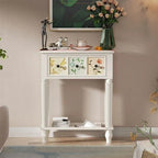 Rustic Wood Console Table with Drawers and Open Shelf