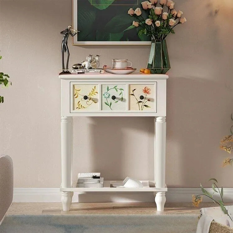 Rustic Wood Console Table with Drawers and Open Shelf