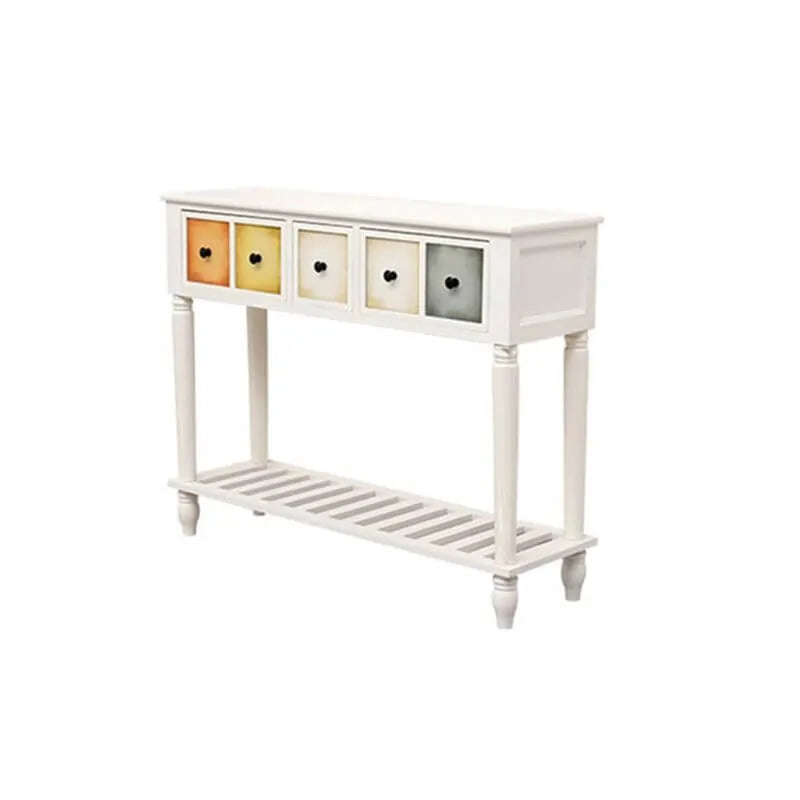Rustic Wood Console Table with Drawers and Open Shelf