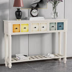 Rustic Wood Console Table with Drawers and Open Shelf