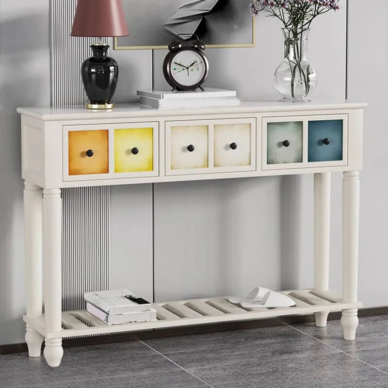 Rustic Wood Console Table with Drawers and Open Shelf