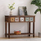 Rustic Wood Console Table with Drawers and Open Shelf