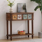Rustic Wood Console Table with Drawers and Open Shelf