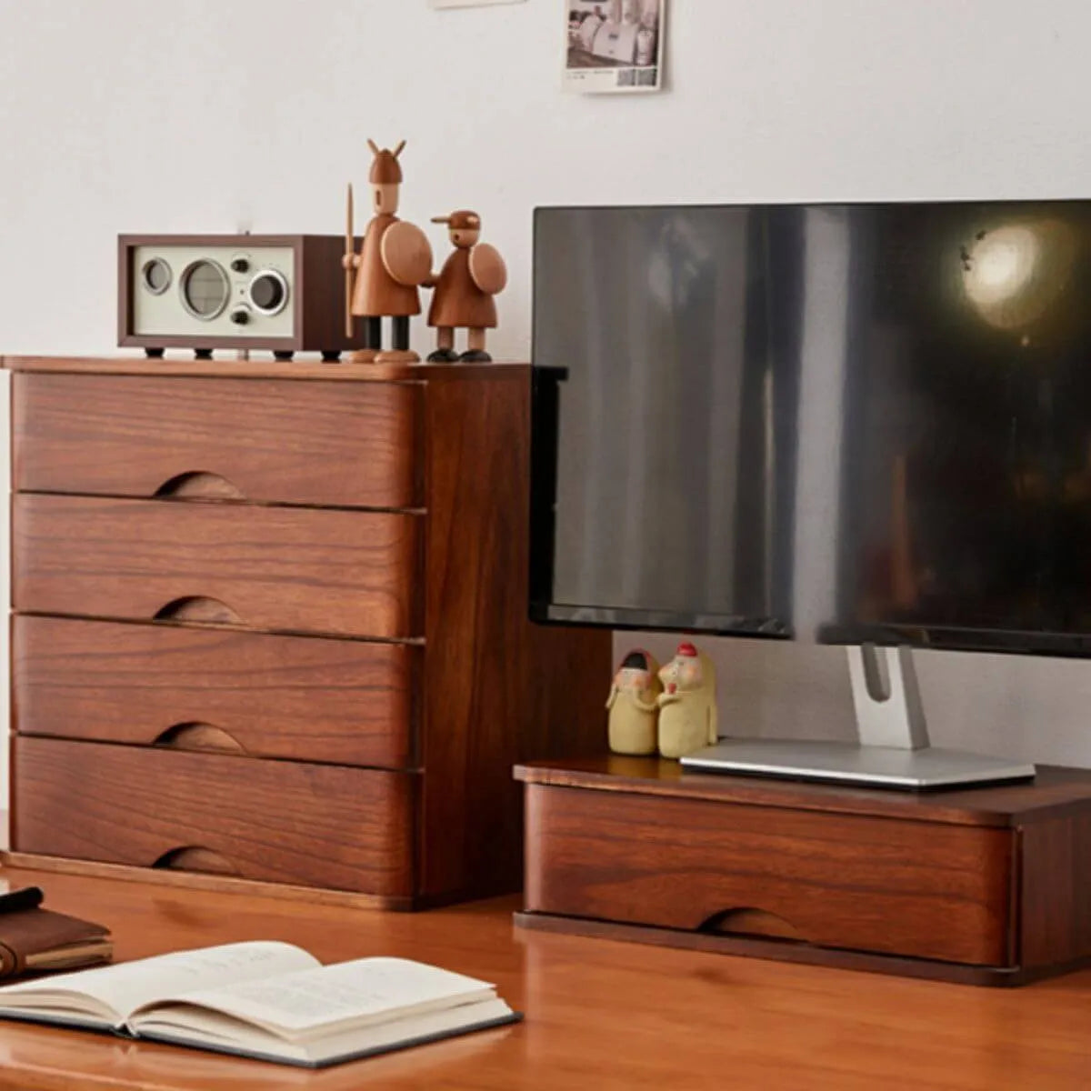 Rustic Wood Desktop Filing Cabinet Series With Shelf Storage