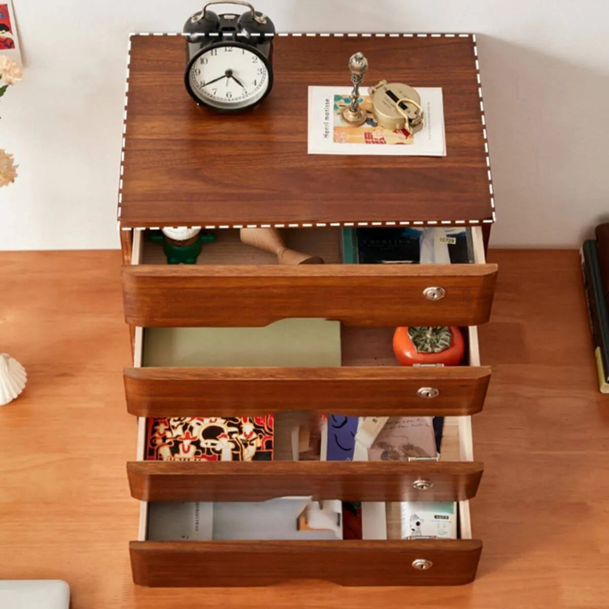 Rustic Wood Desktop Filing Cabinet Series With Shelf Storage