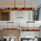 Rustic Wood Linear Island Pendant Light with Adjustable Chain