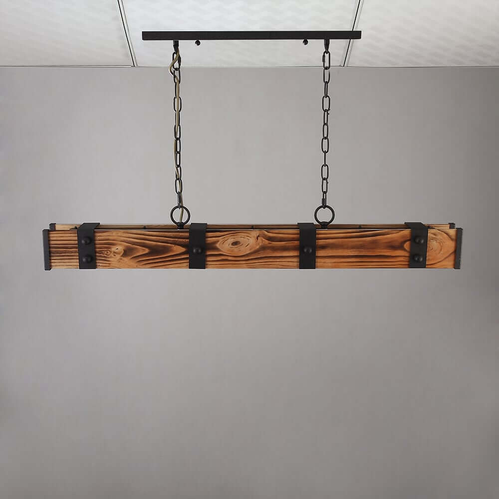 Rustic Wood Linear Island Pendant Light with Adjustable Chain