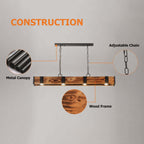 Rustic Wood Linear Island Pendant Light with Adjustable Chain