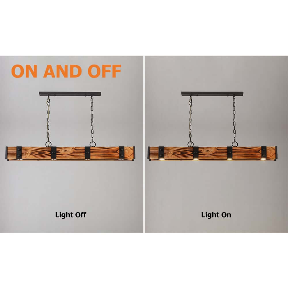 Rustic Wood Linear Island Pendant Light with Adjustable Chain