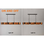 Rustic Wood Linear Island Pendant Light with Adjustable Chain