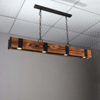 Rustic Wood Linear Island Pendant Light with Adjustable Chain