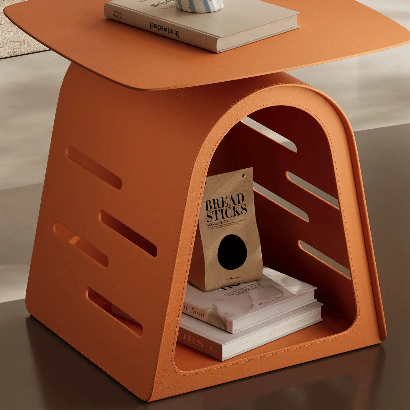 Saddle Leather Arched Side Table, Multifunctional Pet-Friendly Nightstand