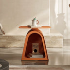 Saddle Leather Arched Side Table, Multifunctional Pet-Friendly Nightstand