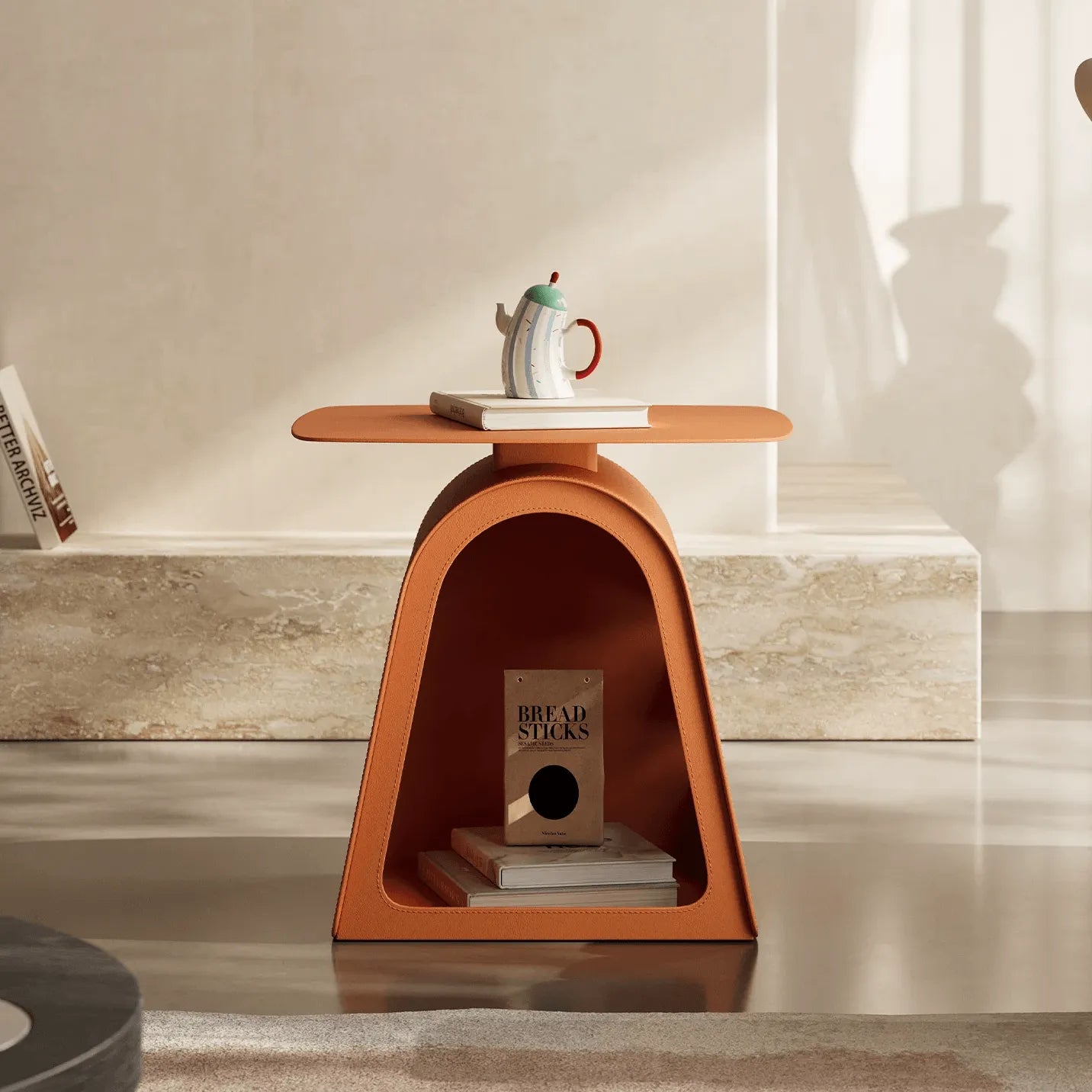 Saddle Leather Arched Side Table, Multifunctional Pet-Friendly Nightstand