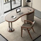 Saddle Leather Crescent Office Desk with Walnut Trim and Hidden Charging Main Product Image