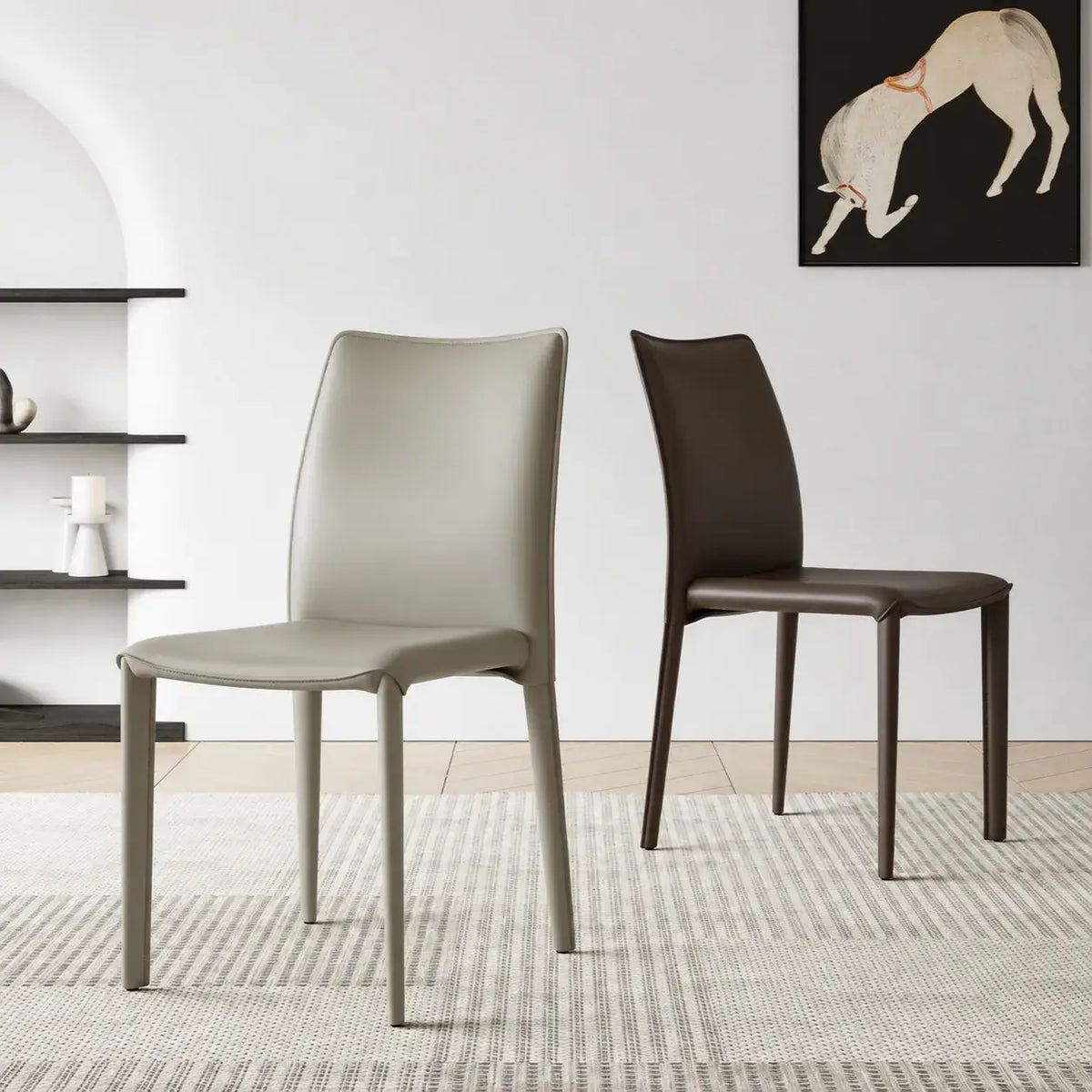 Saddle Leather Dining Chair Series with Sculpted Curves and Stackable Form