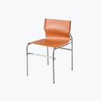 Saddle Leather Dining Chair with Bauhaus Lines and Steel Frame