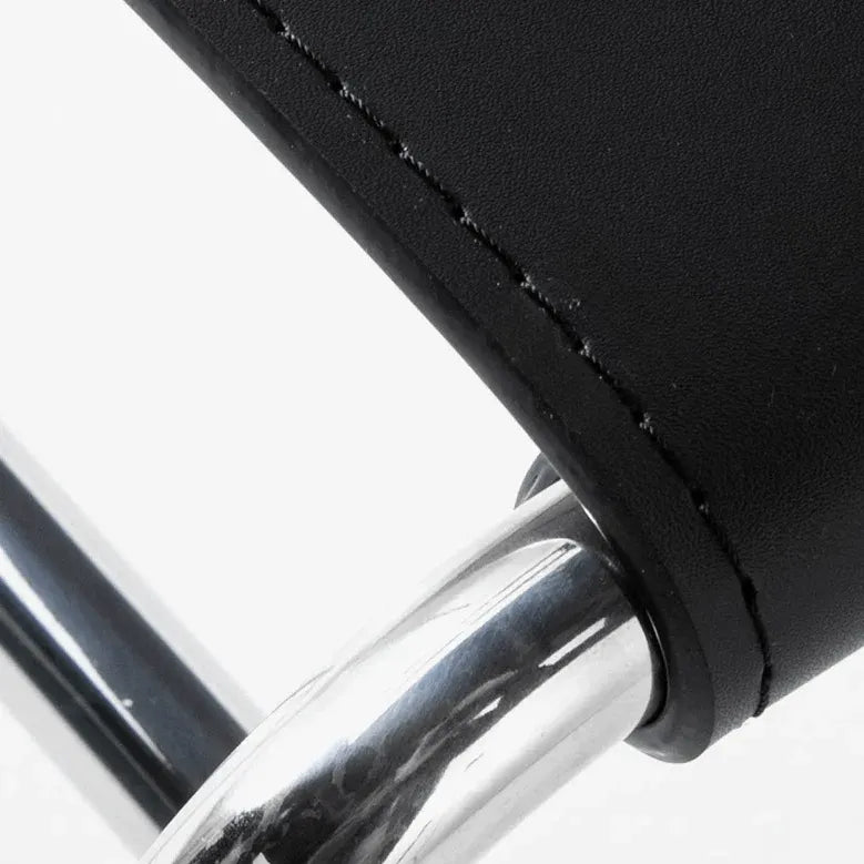 Saddle Leather Dining Chair with Bauhaus Lines and Steel Frame