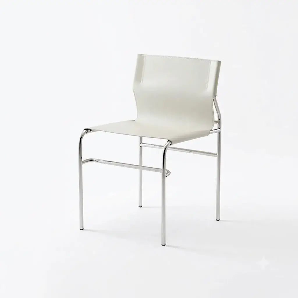 Saddle Leather Dining Chair with Bauhaus Lines and Steel Frame