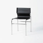 Saddle Leather Dining Chair with Bauhaus Lines and Steel Frame