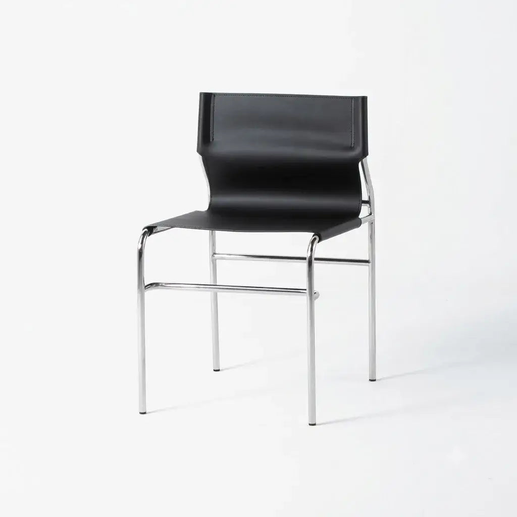 Saddle Leather Dining Chair with Bauhaus Lines and Steel Frame