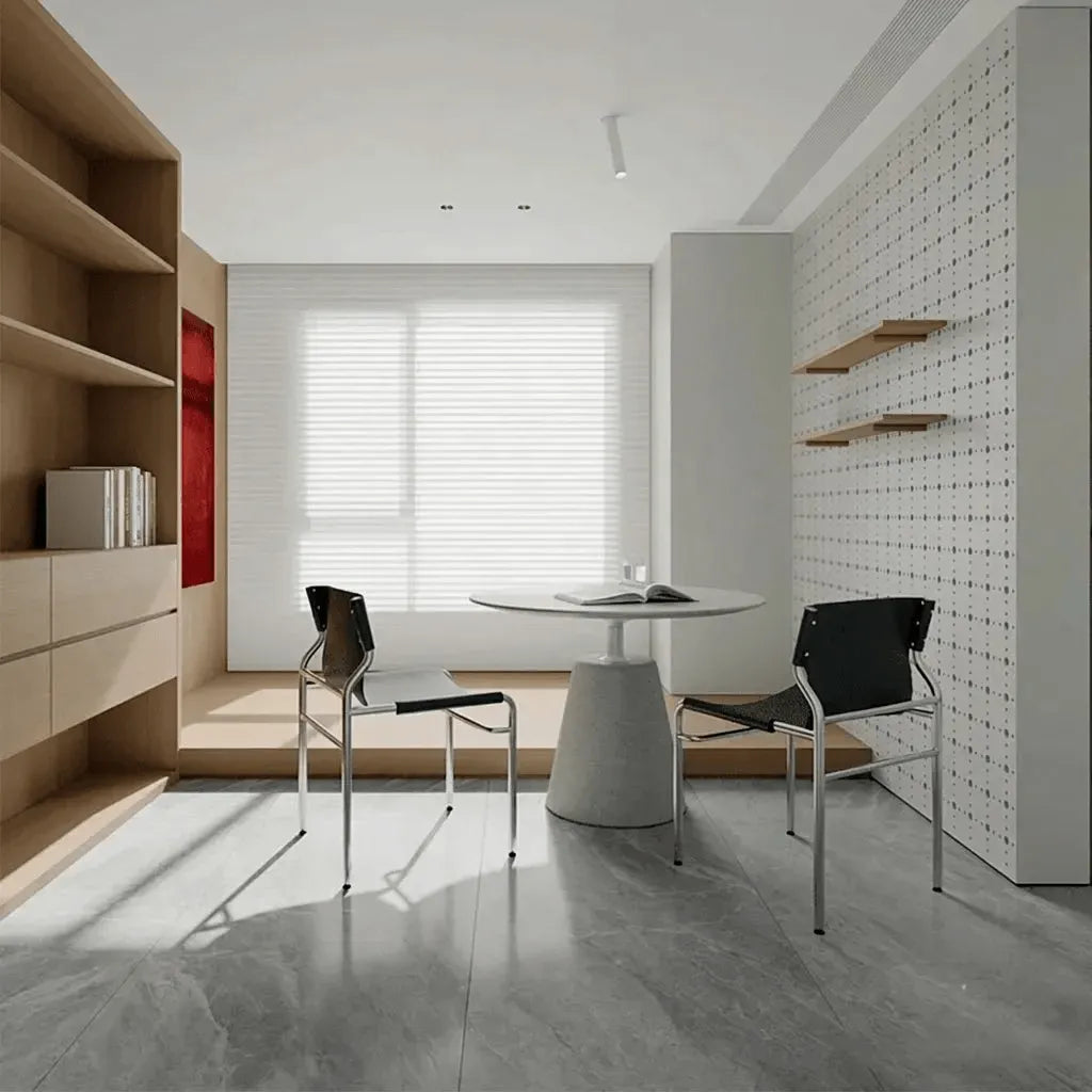 Saddle Leather Dining Chair with Bauhaus Lines and Steel Frame