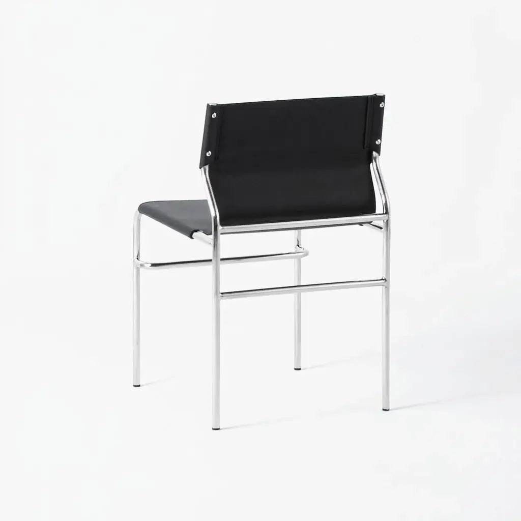Saddle Leather Dining Chair with Bauhaus Lines and Steel Frame