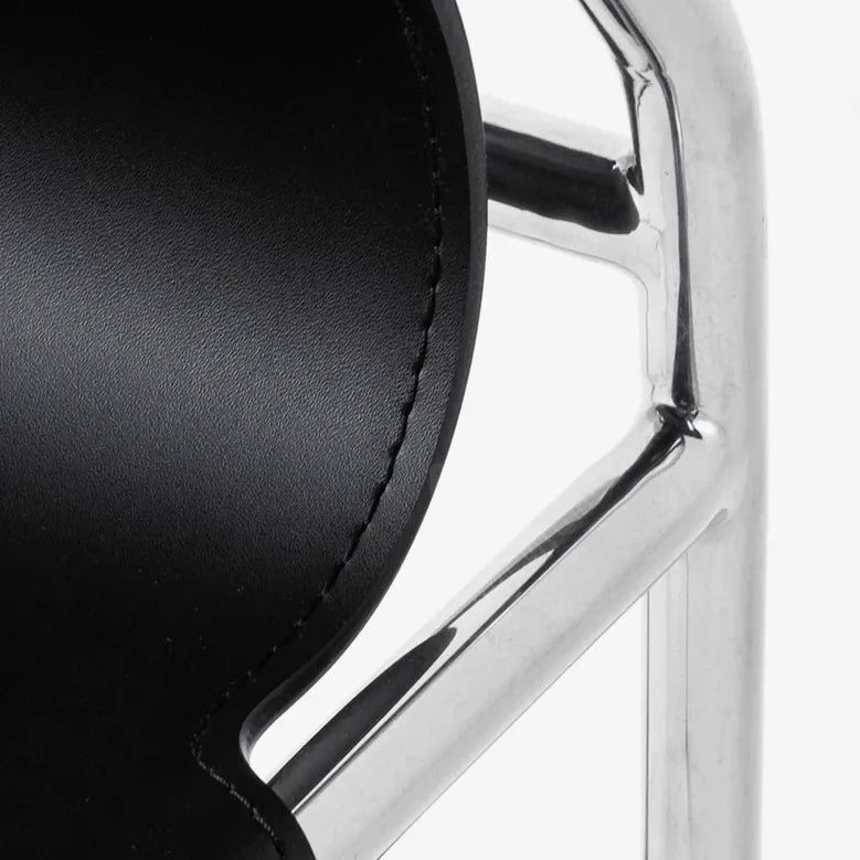 Saddle Leather Dining Chair with Bauhaus Lines and Steel Frame