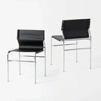 Saddle Leather Dining Chair with Bauhaus Lines and Steel Frame