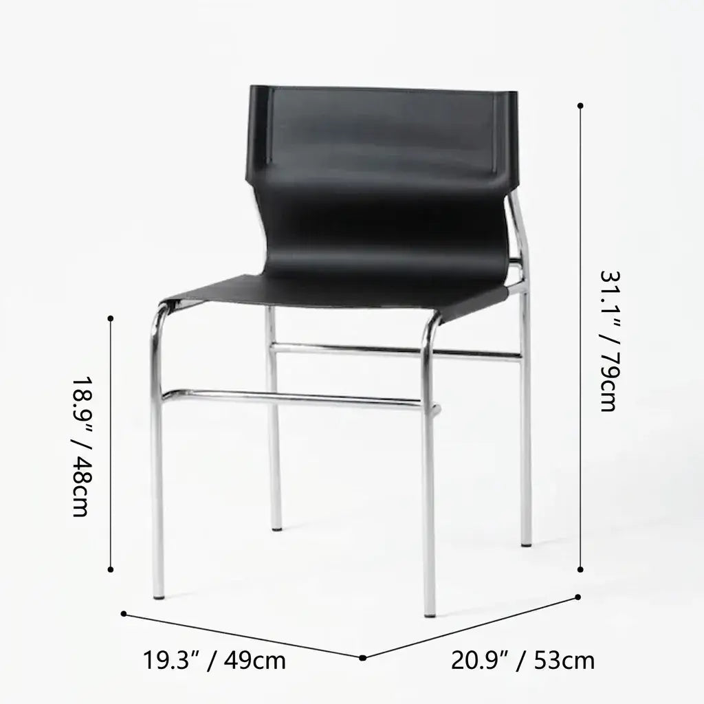 Saddle Leather Dining Chair with Bauhaus Lines and Steel Frame Dimensions