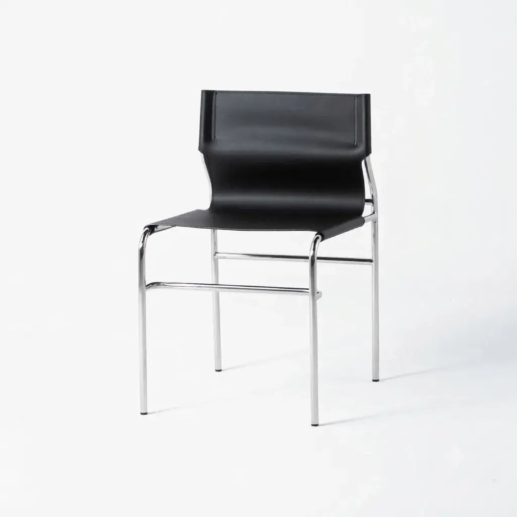 Saddle Leather Dining Chair with Bauhaus Lines and Steel Frame Main Product Image