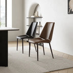 Saddle Leather Dining Chair with Sculpted Back and Slim Metal Legs