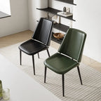Saddle Leather Dining Chair with Sculpted Back and Slim Metal Legs
