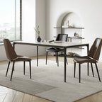 Saddle Leather Dining Chair with Sculpted Back and Slim Metal Legs