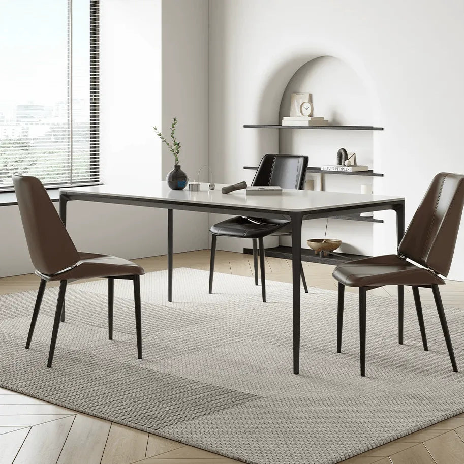Saddle Leather Dining Chair with Sculpted Back and Slim Metal Legs