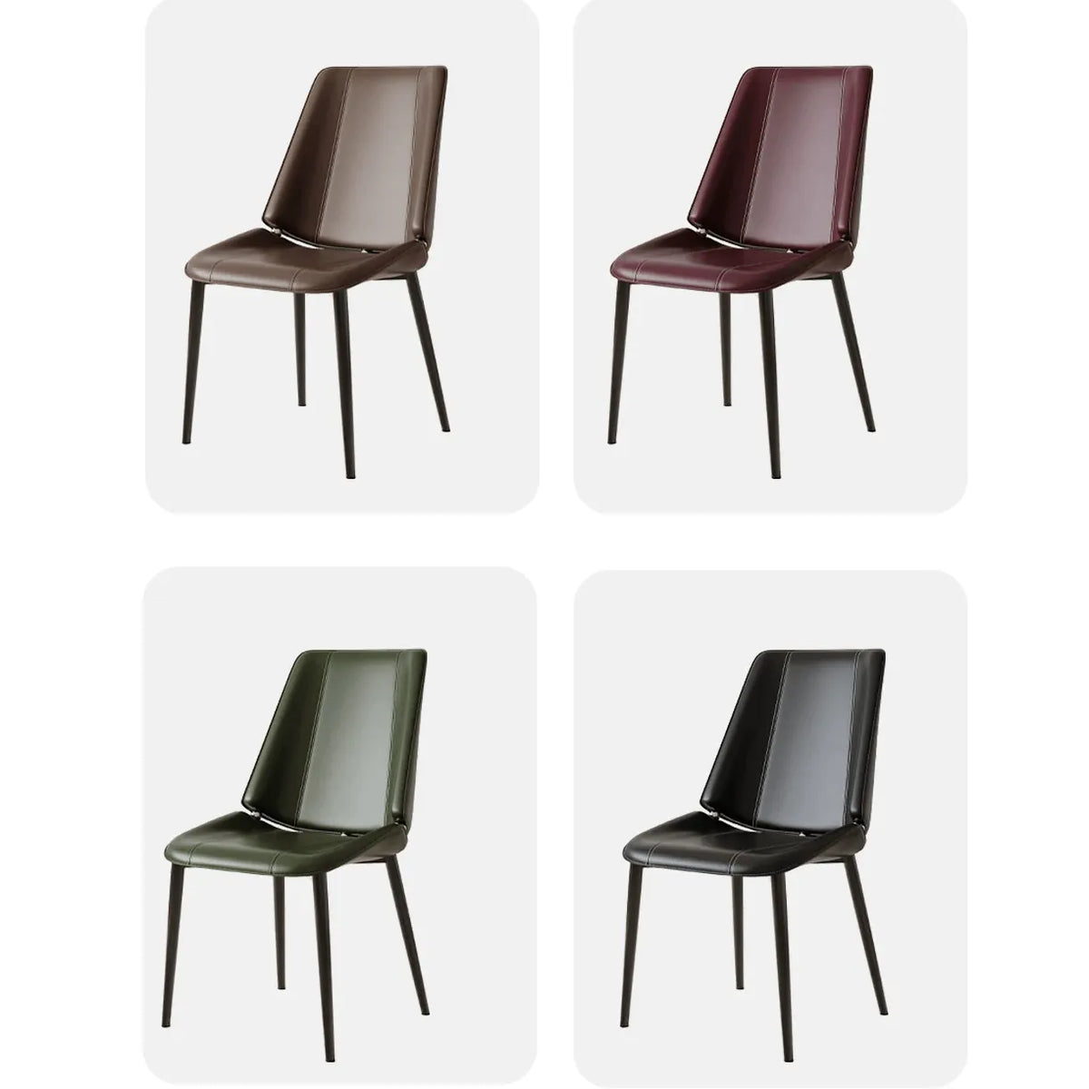 Saddle Leather Dining Chair with Sculpted Back and Slim Metal Legs