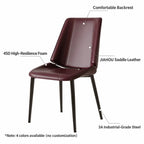 Saddle Leather Dining Chair with Sculpted Back and Slim Metal Legs