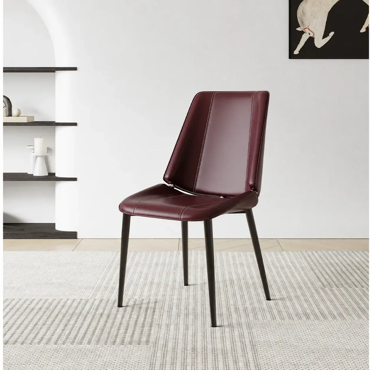 Saddle Leather Dining Chair with Sculpted Back and Slim Metal Legs Main Product Image Hauptbild