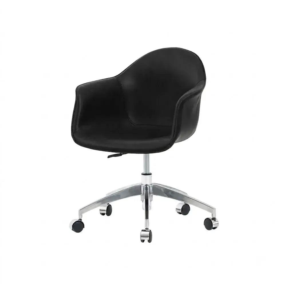 Saddle Leather Office Chair with Sculpted C-Curve Back and Swivel Lift Base