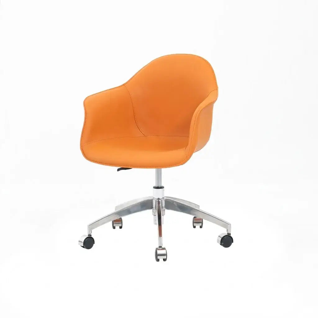Saddle Leather Office Chair with Sculpted C-Curve Back and Swivel Lift Base