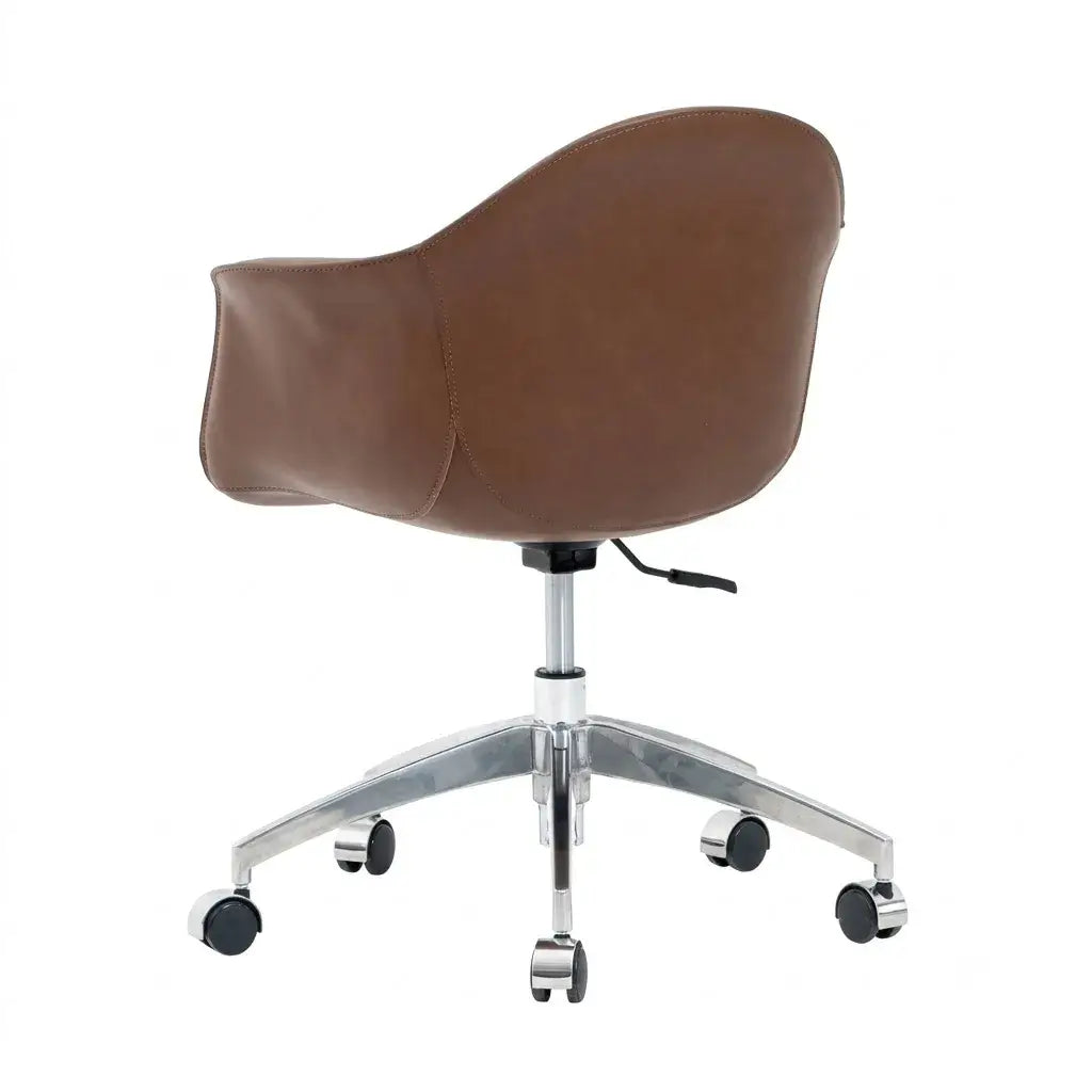 Saddle Leather Office Chair with Sculpted C-Curve Back and Swivel Lift Base